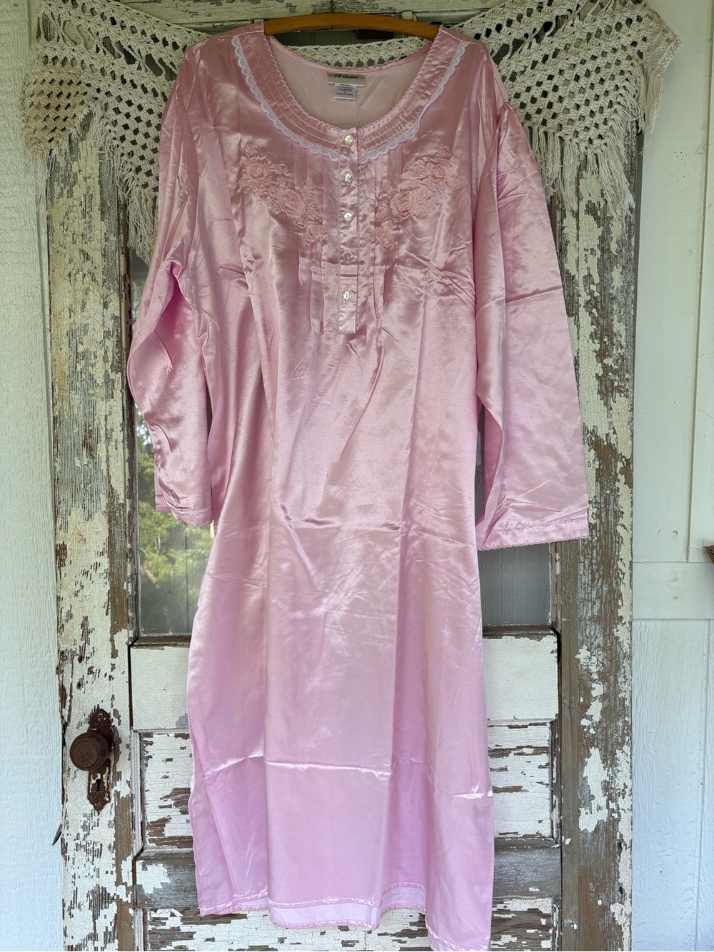 Pink Nightgown with Lace and Pearl Buttons 3X